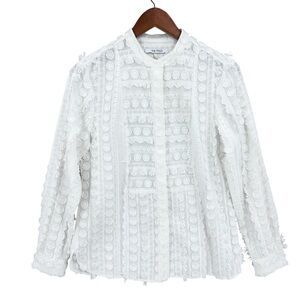 THE FOLD London Pompom Blouse Top Button Cotton Polyester White